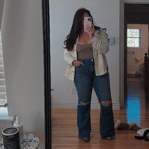 AE Super High Rise Distressed Flare Jeans